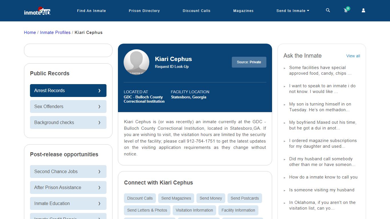 Inmate Search: Connect with Kiari Cephus, Statesboro, Georgia