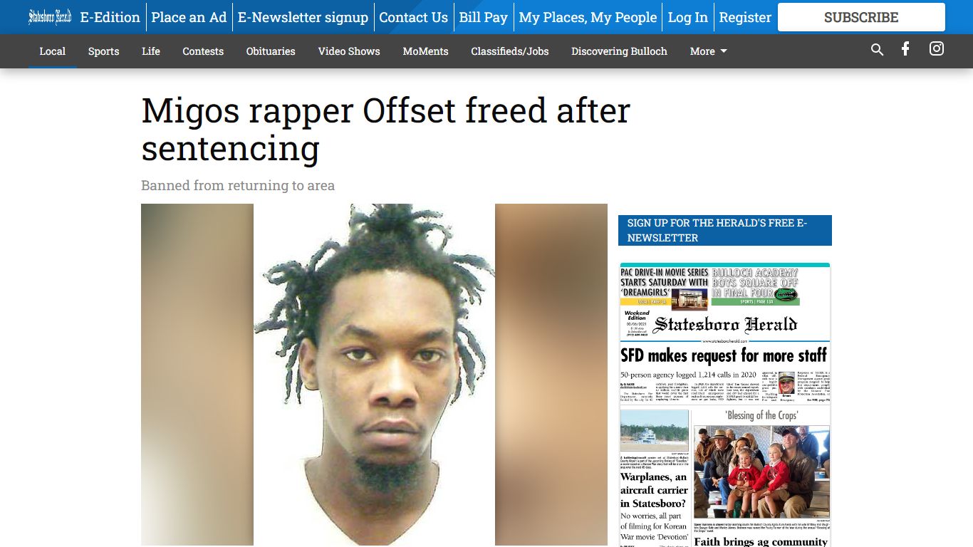 Migos rapper Offset freed after sentencing - Statesboro Herald